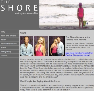 snapshot of theshoremovie.com homepage